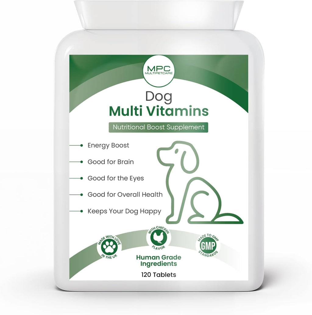 Multivitamínico 22 en 1 para perros - Vitaminas y minerales con calcio, zinc, hierro y complejo B | Apoyo inmunitario, piel, huesos y energía | Sabor pollo | 120 comprimidos