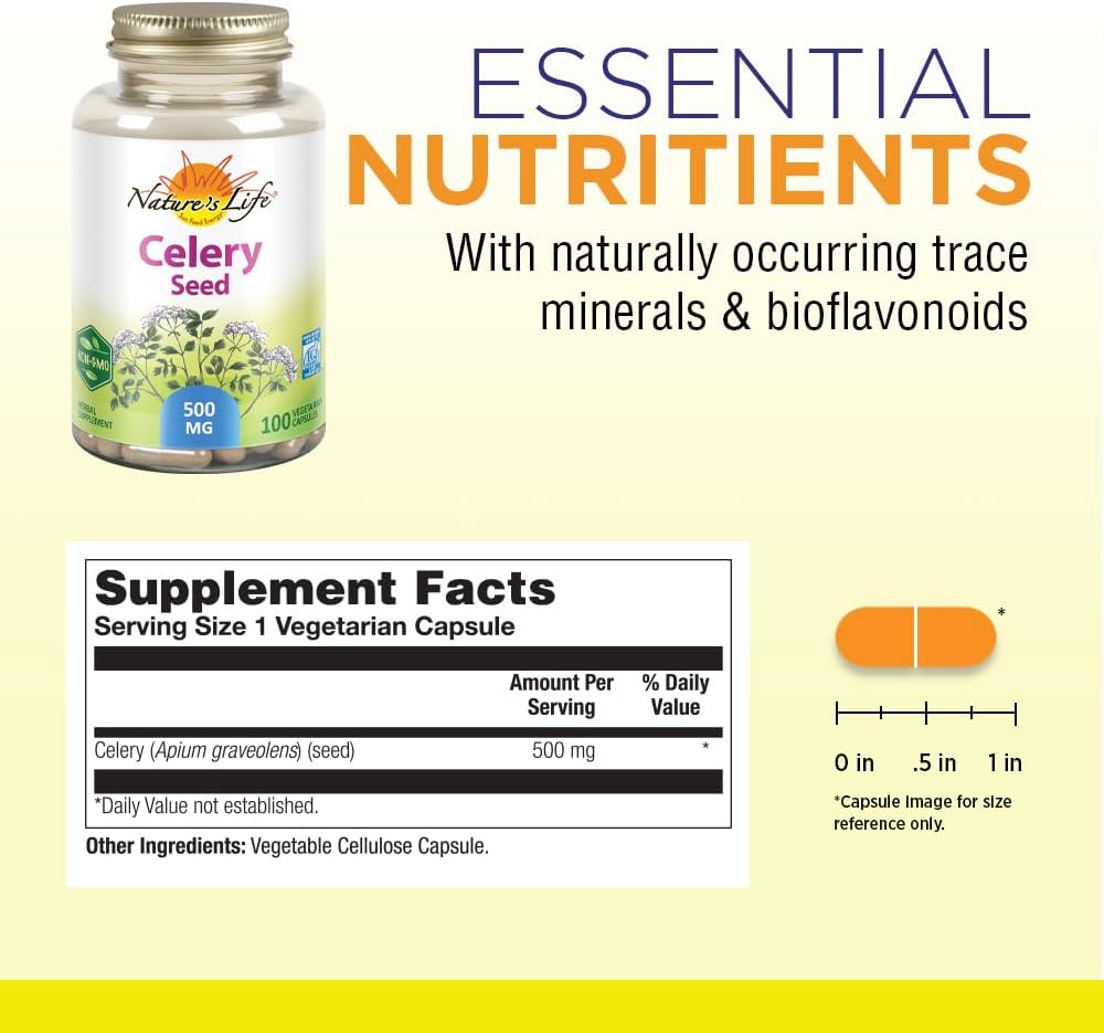 Nature's Life Semilla de Apio 500 mg - Apoyo a la Circulación y Salud Cerebral - 100 Cápsulas