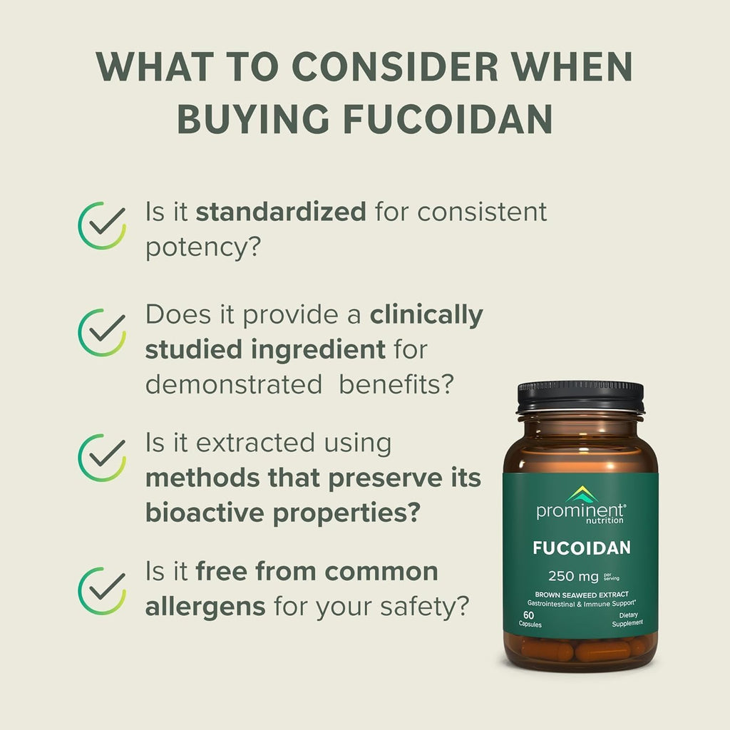 Prominent Nutrition Fucoidan 250 mg – 60 Cápsulas – Extracto de Alga Parda Premium para el Apoyo Digestivo e Inmune