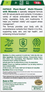 CATALO Multivitamínico para Mujeres y Hombres con Minerales – Fórmula de Origen Vegetal con 25 Vitaminas y Minerales Esenciales, Incluye 39 Frutas, Verduras, Setas y Hierbas – 60 Comprimidos