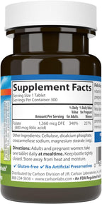 Carlson - Folic Acid 800 mcg for Prenatal Support, 300 Tablets