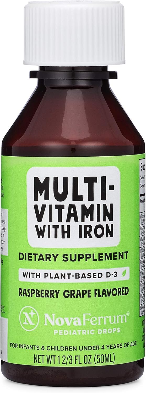 NovaFerrum Yum 473 ml | Multivitamínico con Hierro para +4 años | Sin Gluten Certificado | Sin Azúcar | Sabor Frambuesa y Uva