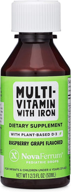 NovaFerrum Delish | Multivitamínico Vegano con Hierro para Bebés y Niños | Con Vitamina D3 Orgánica | Sin Gluten, Sin Azúcar | 50 ml