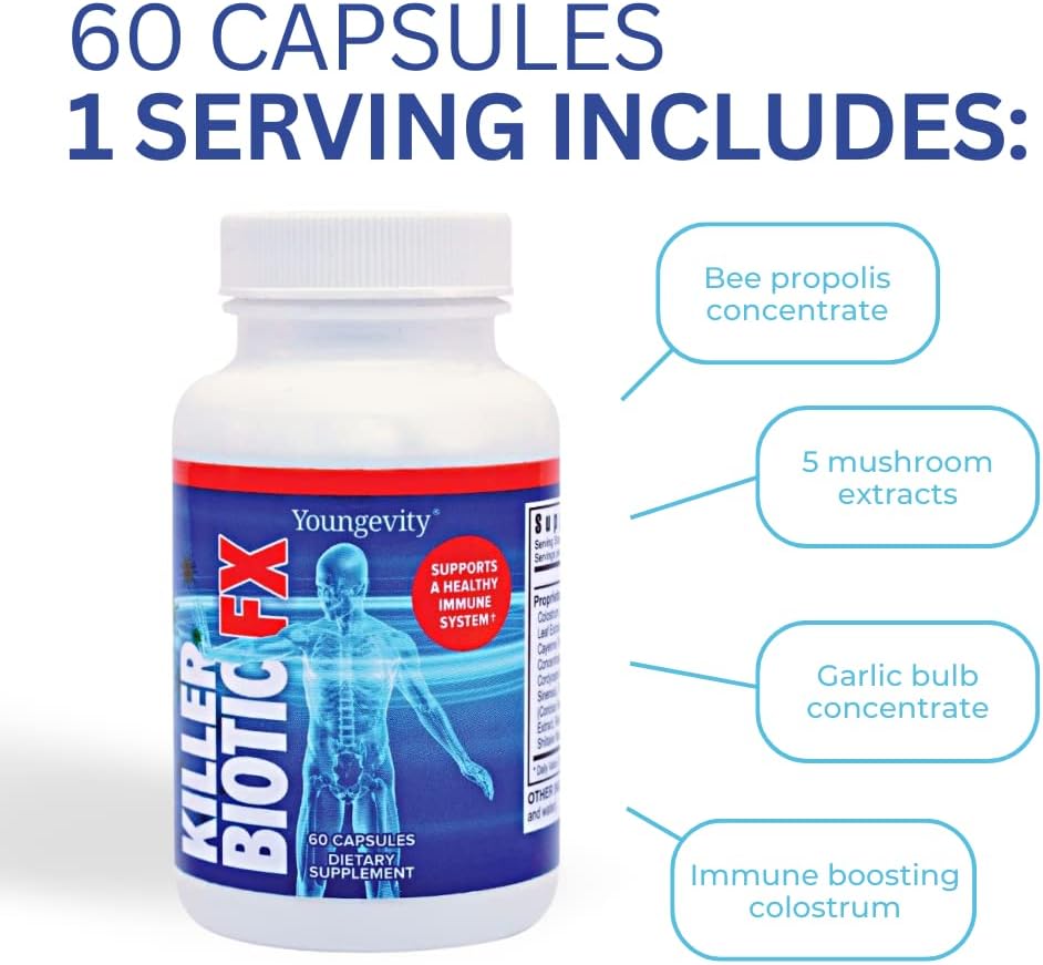 Youngevity Killer Biotic FX - Apoyo Inmunológico Natural, 120 Cápsulas (2 Envases)