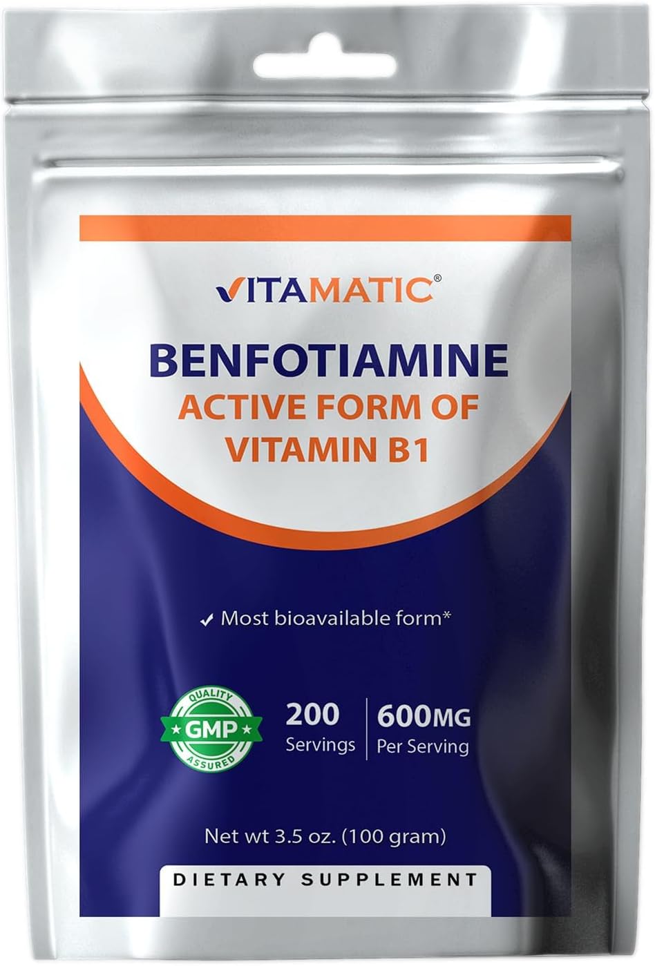 Vitamatic Benfotiamina en Polvo Pura 600 mg por Ración - 100 Gramos - Vitamina B1 Liposoluble