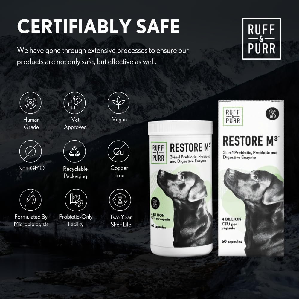 Ruff & Purr Probióticos para Perros – 3 en 1: Probióticos, Prebióticos y Enzimas Digestivas con DE111 y PreforPro