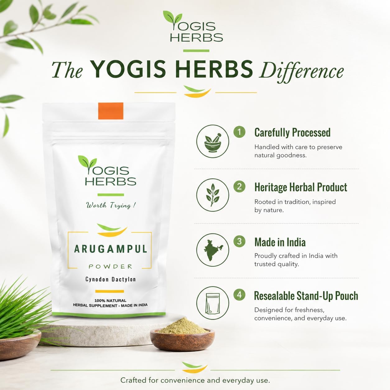 Polvo de Arugampul (Cynodon dactylon) - YOGIS HERBS - Hierba Tradicional Tamil