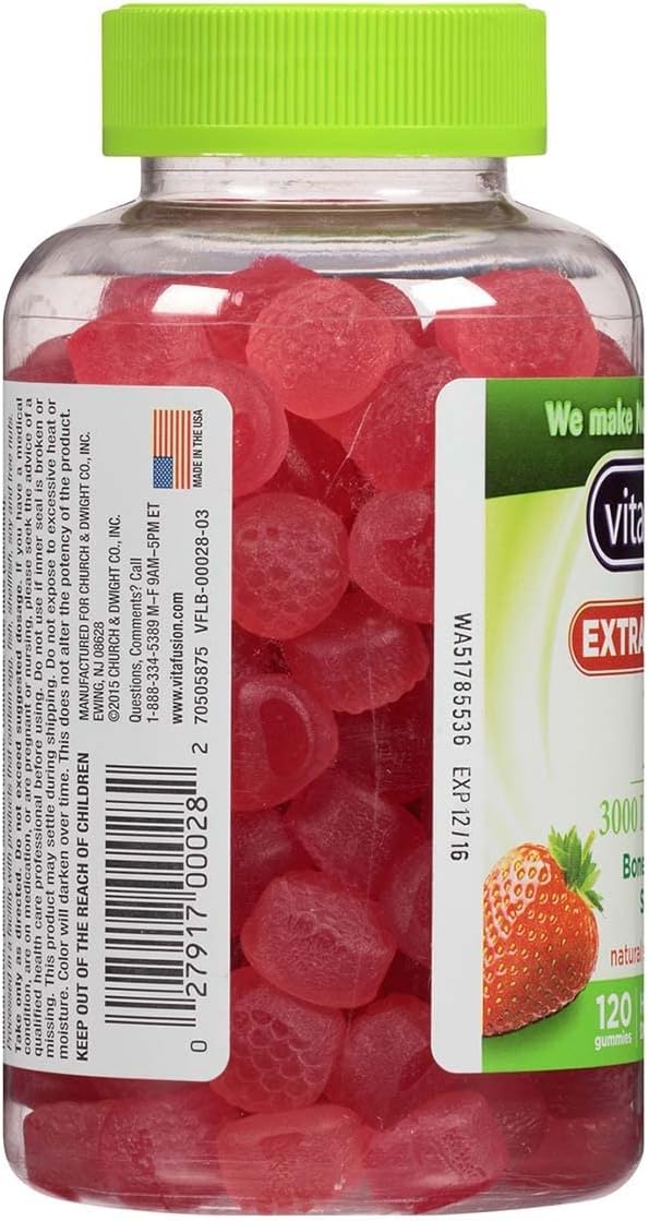 Vitafusion Extra Strength Vitamin D3 Gummies, Natural Strawberry Flavor, 120 Count (Pack of 2)