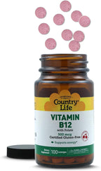 Country Life Vitamina B12 con Folato, 500mcg, 100 Comprimidos