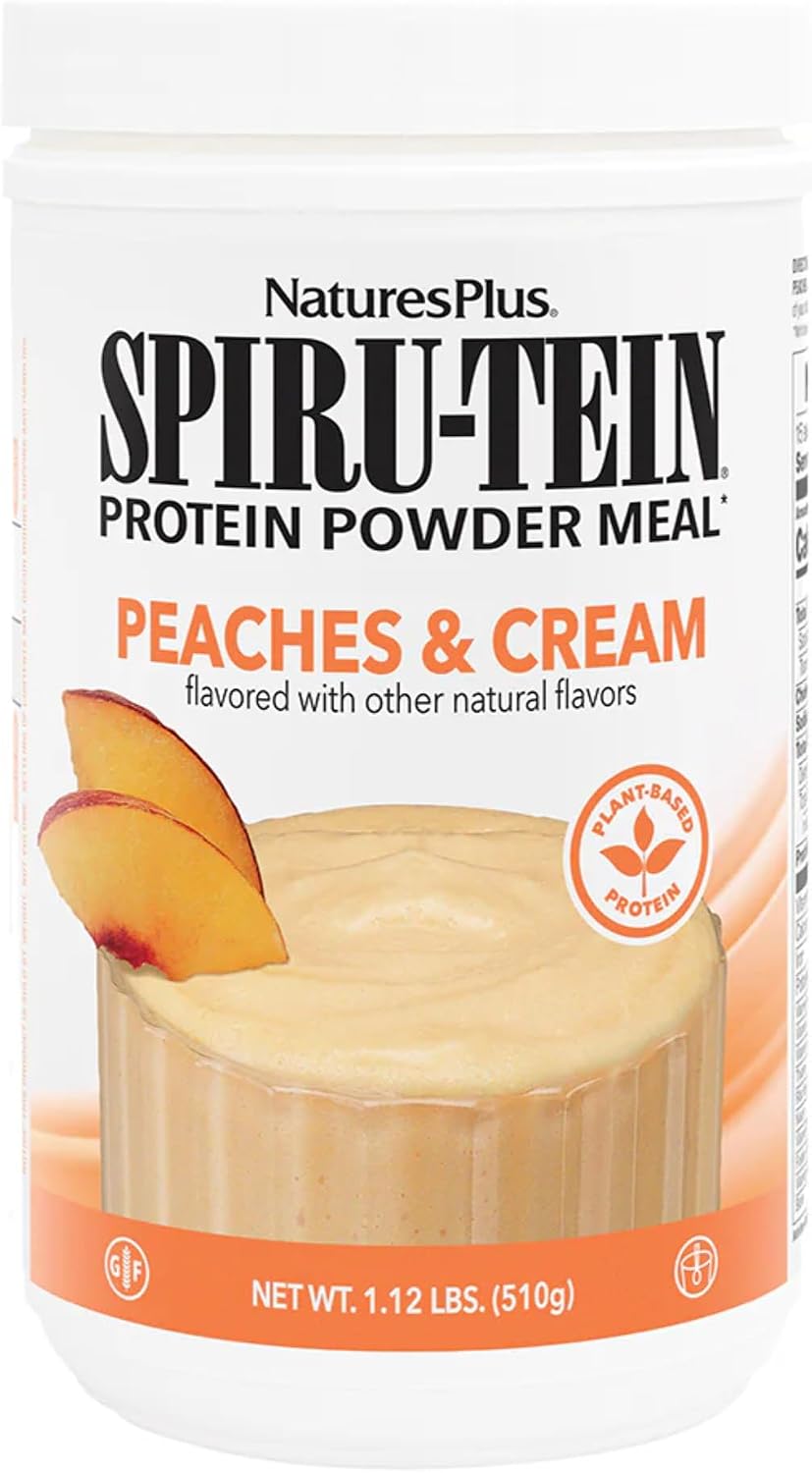 NaturesPlus SPIRU-TEIN, Peaches & Cream - Proteína Vegetal en Polvo con Vitaminas y Minerales