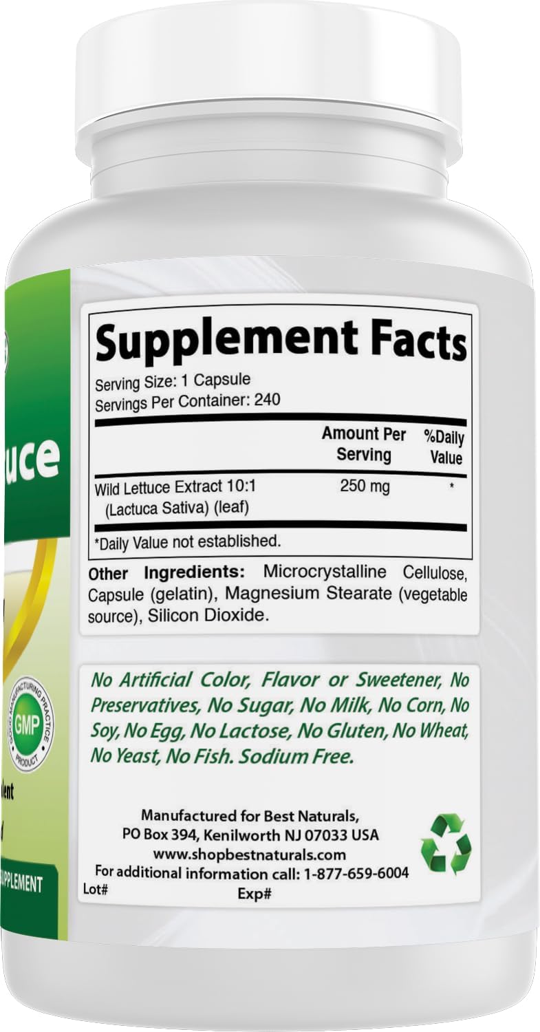Best Naturals Wild Lettuce 10:1 Extract 250 mg - 240 Capsules