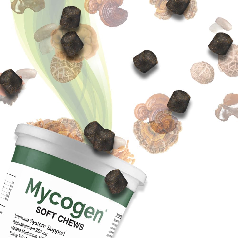 Mycogen Immune Support para Perros – Mezcla de Beta Glucano y Hongos Reishi, Shiitake y Maitake – 60 Chews Blandos Sabor Hígado