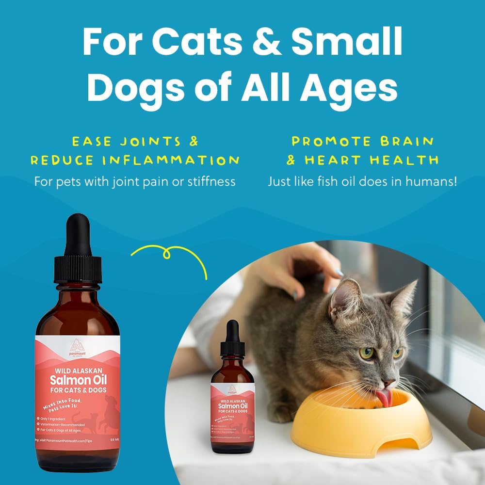 Aceite de Salmón Salvaje de Alaska para Gatos y Perros Pequeños - Apoya la Piel, el Pelaje, las Articulaciones y el Bienestar General - Puro y Premium - 2 oz