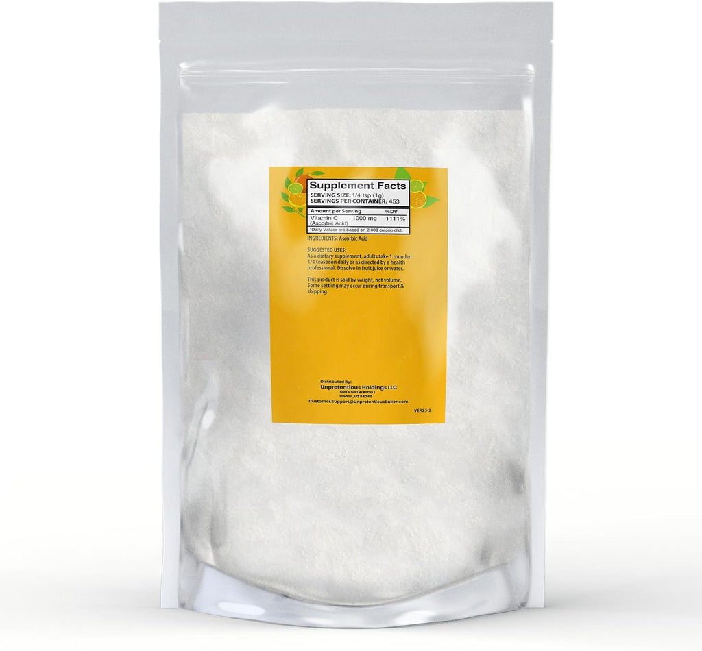 Unpretentious Polvo de Vitamina C - Ácido Ascórbico Puro, Bolsa Resellable (454 g)