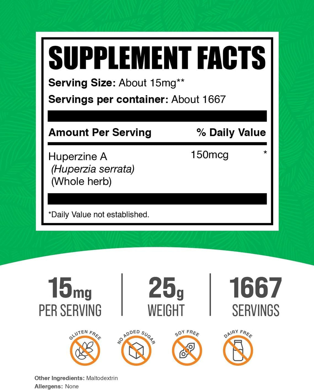 Huperzine A en polvo - 25g (15mg por ración) - BulkSupplements