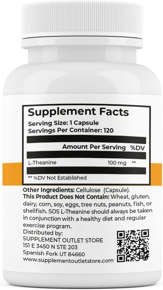 SOS L-Theanine, 100mg, 120 Cápsulas - Suplemento de L-Teanina