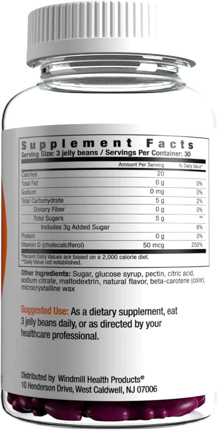 VitaDrops Vitamin D Jelly Beans - 2000 UI de Vitamina D3 - Vegano - Sin Gluten - Sabor Frutos Rojos - 90 Gomitas