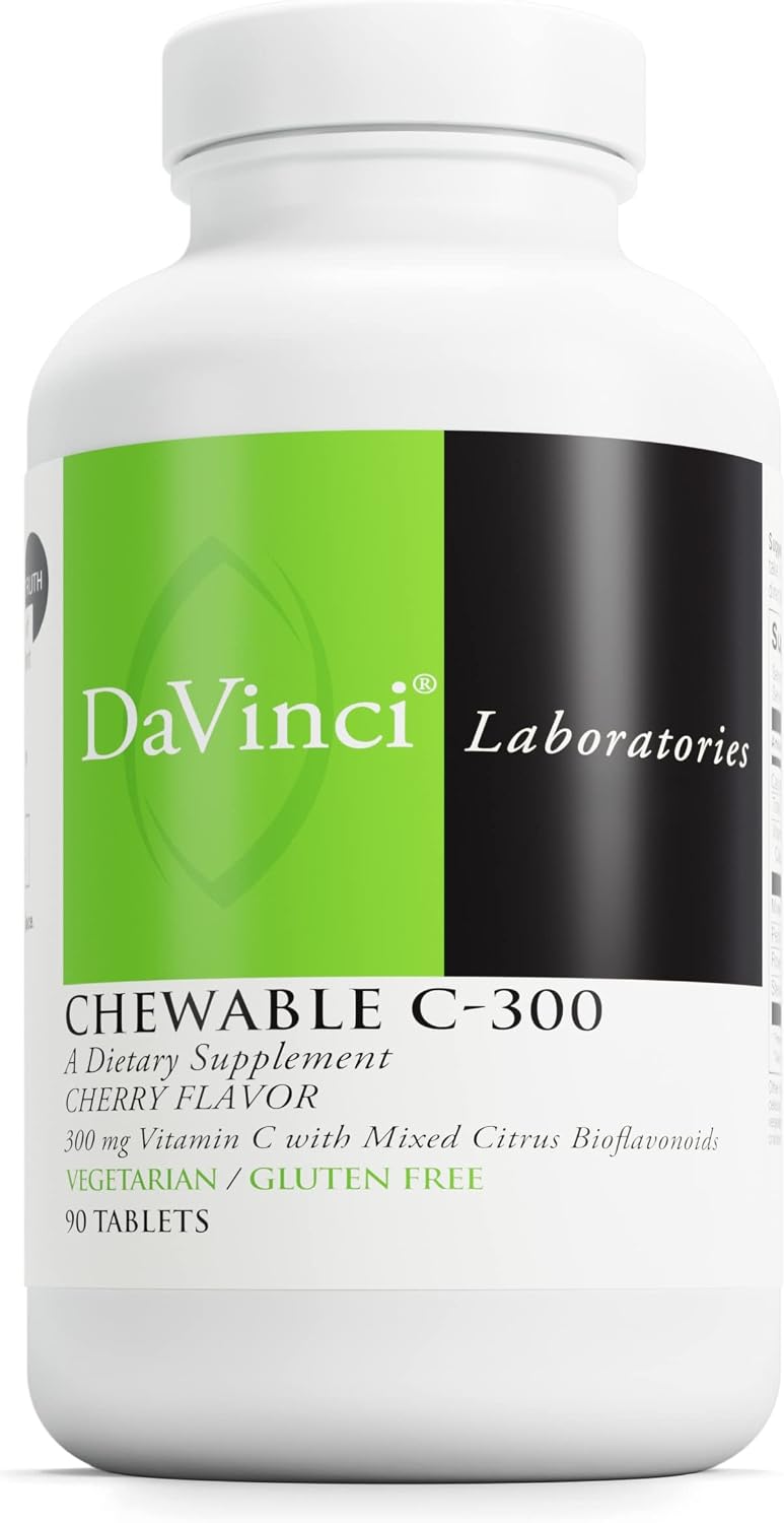 DaVinci Labs Chewable C-300 - Vitamina C masticable con bioflavonoides y pectina - Sabor cereza - 90 tabletas vegetarianas