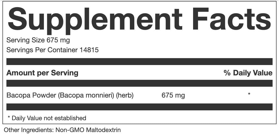 Prescribed For Life Polvo de Bacopa 20% Bacósidos (Brahmi) - 10 kg