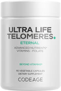 Codeage Ultra Life Telómeros - Suplemento con 5-MTHF, Vitamina B12 Metilcobalamina y Hierbas Adaptógenas - 90 Cápsulas