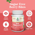 Vitamin B12 Gummies - Gomitas de Vitamina B12 1000 mcg Sin Azúcar para Adultos - Apoyo Energético e Inmune - Vegano, Sin Gluten, Kosher - 90 Gomitas