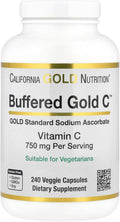 California Gold Nutrition Buffered Gold C – Vitamina C No Ácida 750 mg, 240 Cápsulas Vegetales