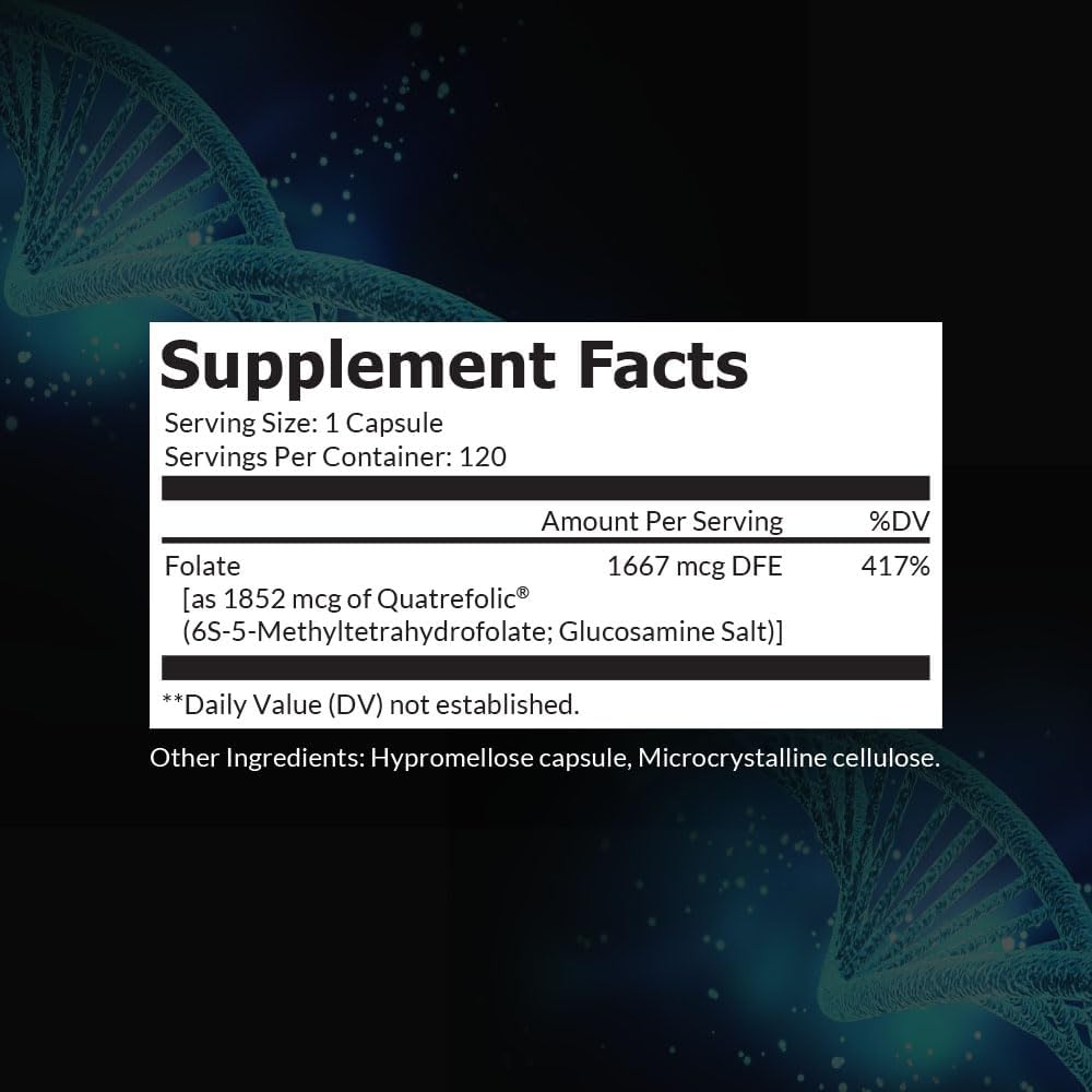 5-MTHF Methylfolate 1 mg, Quatrefolic® | 120 Cápsulas | Complemento Alimenticio con Folato Activado