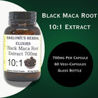 Barlowe's Herbal Elixirs Black Maca | Extracto de Raíz de Maca Peruana | 700 mg por Cápsula | 60 Cápsulas Vegetales (Vegano, Kosher, Halal) | Envase de Vidrio | Probado por Terceros