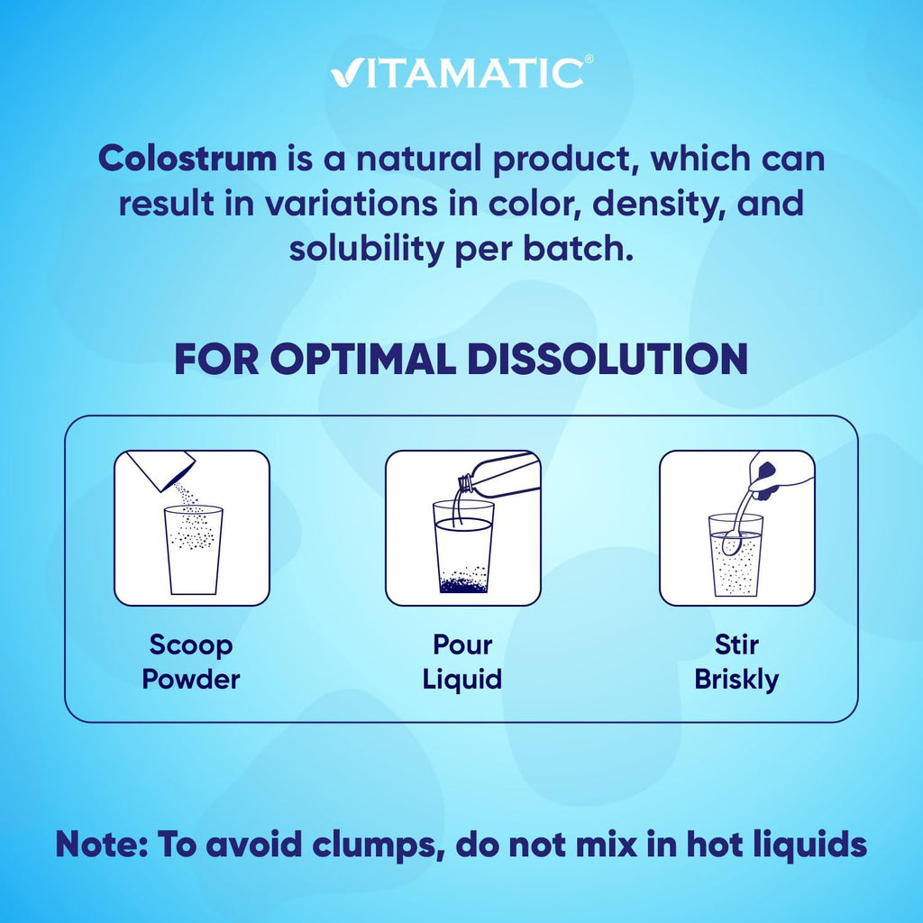 Vitamatic Calostro Bovino en Polvo 30% IgG - 180 g - Apoyo Inmunitario y Digestivo - Sin Sabor