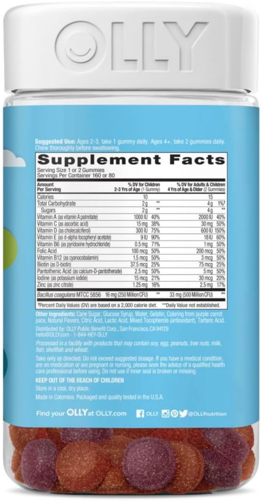 OLLY Kids Multivitamin + Probiotic – 320 Gomitas (2 Envases de 160)