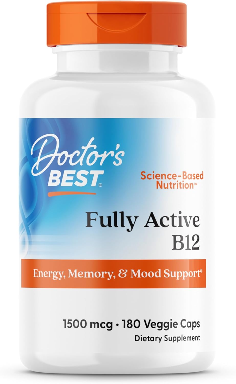 Doctor's Best Vitamina B12 Metilcobalamina 1500 mcg, 180 Cápsulas Veganas