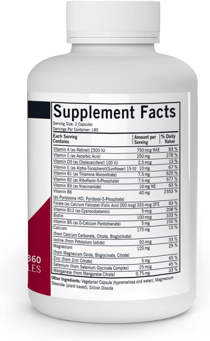 Kirkman Super Nu-Thera – Complete Multivitamin with Vitamin B6 and Magnesium – 360 Capsules – Hypoallergenic