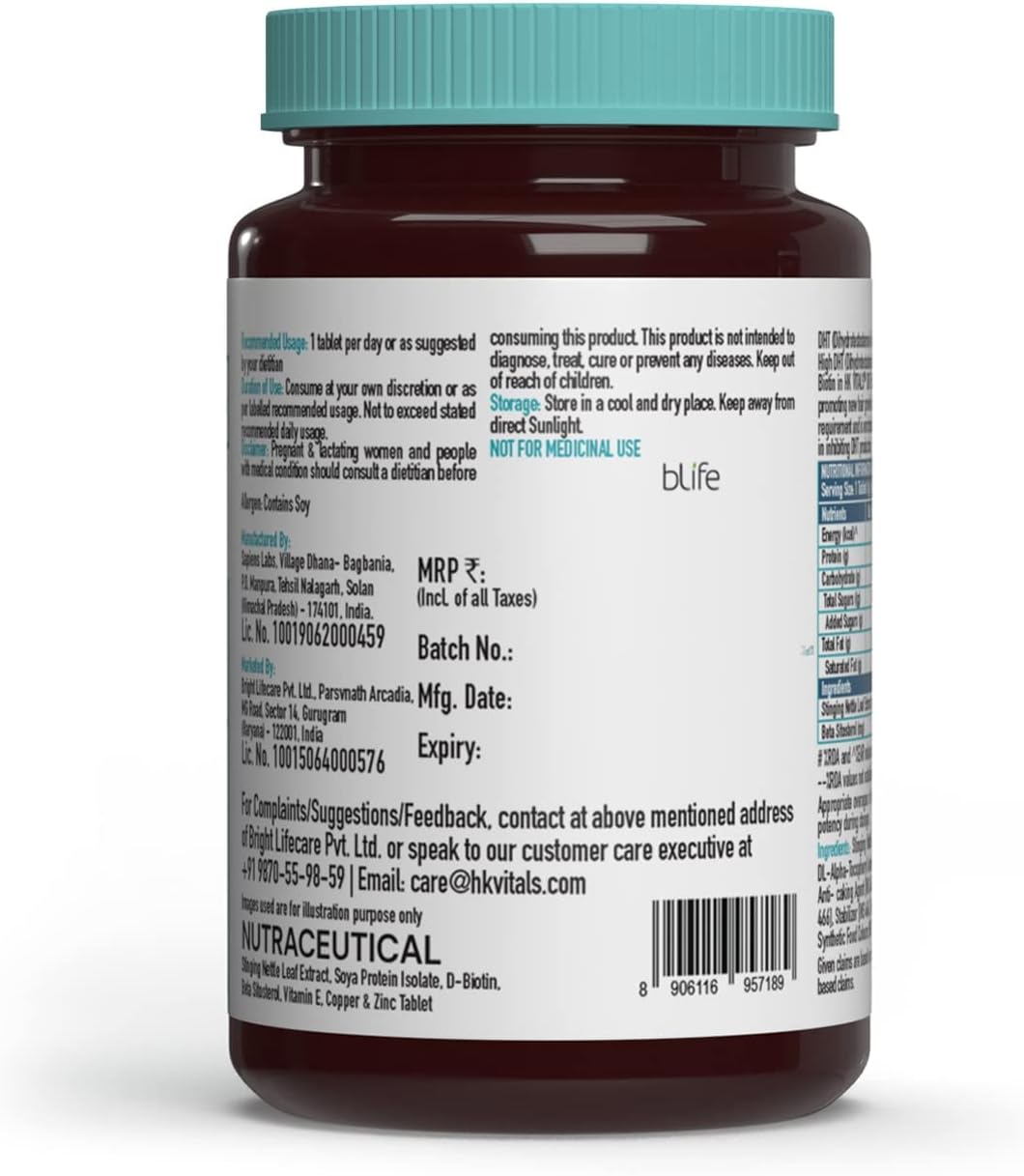 HK Vitals DHT Blocker con Biotina, Ortiga y Proteína de Soja - 60 Comprimidos