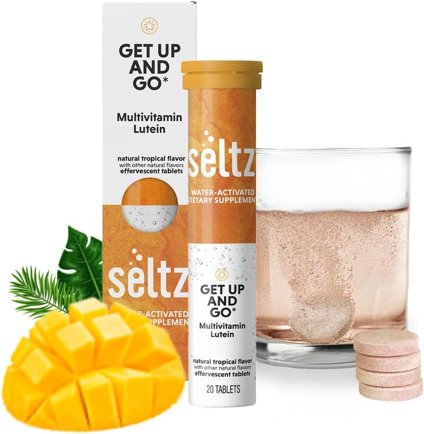 Seltz Multivitamínico en Comprimidos Efervescentes con Luteína, Antioxidante Diario y Apoyo a la Salud Ocular, Get Up and Go, Sabor Tropical, Se Disuelve en Agua, 120 Comprimidos, Paquete de 6