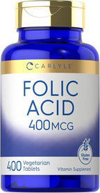 Carlyle Ácido Fólico 400 mcg | 400 Comprimidos | Vegetariano, No-GMO, Sin Gluten