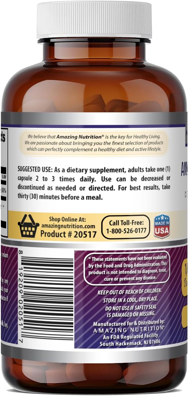 Amazing Formulas DLPA (DL-Fenilalanina) | 1000 mg por ración | 60 cápsulas | Sin OGM | Sin gluten | Fabricado en EE. UU.