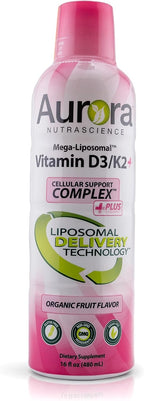 Mega-Liposomal Vitamina D3/K2+ con Vitamina C, Sabor Fresa, 32 Dosis (473 ml)