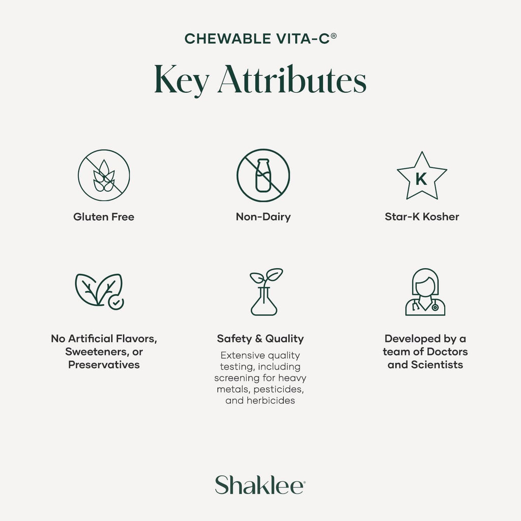 Shaklee - Chewable Vita-C 250mg - Apoyo Celular y Refuerzo Inmunitario - Comprimidos Masticables Sabor Limón - 60 Comprimidos
