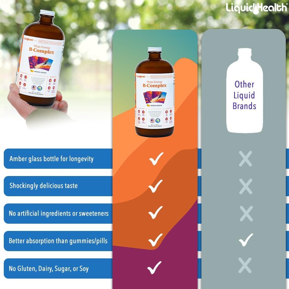 LIQUIDHEALTH Mega Energy Methylated B-Complex, Suplemento Líquido de Vitaminas B para Adultos - 946 ml