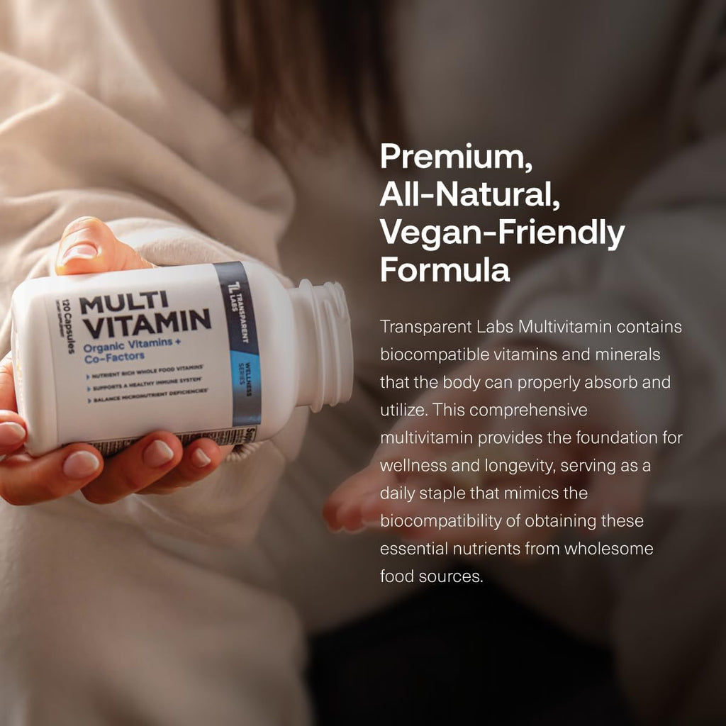 Transparent Labs Multivitamínico Diario para Mujeres – A Base de Alimentos Integrales, Vegano, Orgánico, con Vitaminas, Luteína, Biotina, Folato y Magnesio – 120 Cápsulas
