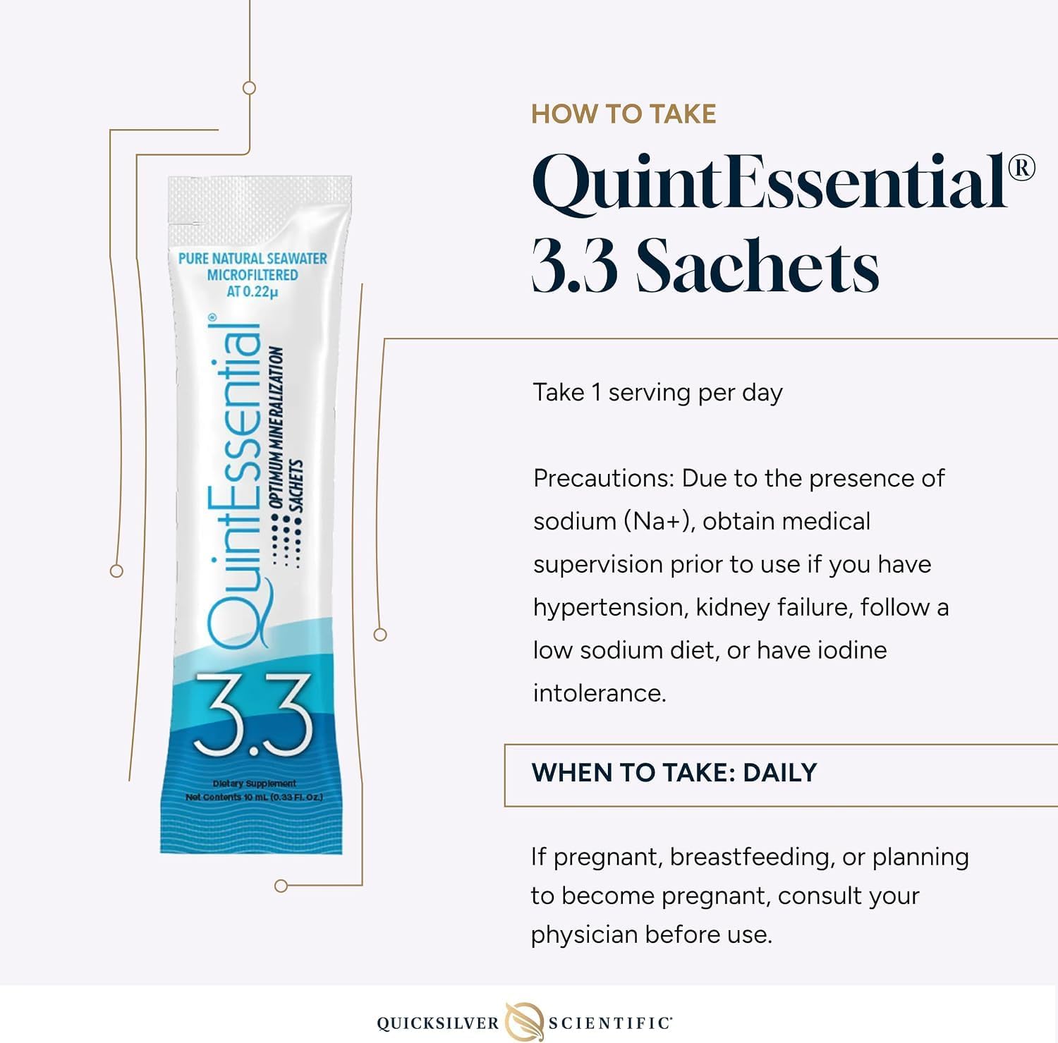 QuintEssential 3.3 Sobres - Solución Hipertónica de Agua de Mar - Minerales Líquidos para la Hidratación y Recuperación Muscular (30 sobres)