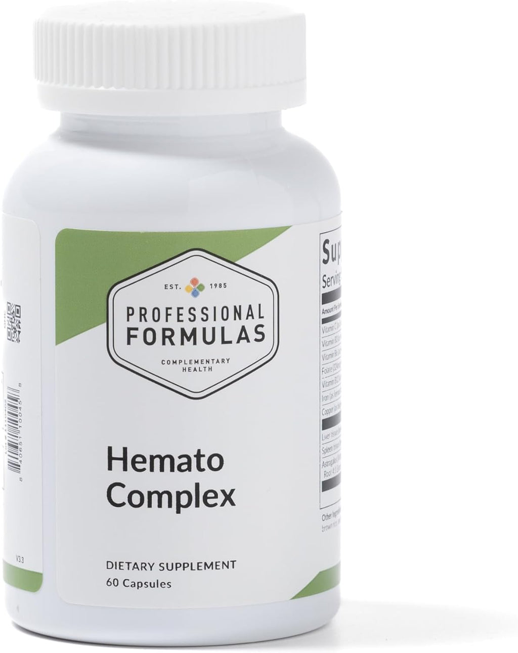 Professional Formulas Hemato Complex – Comprehensive Blood Support with Liver and Spleen Glands, Iron, B Vitamins, Folate and Astragalus – 60 Capsules