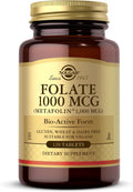 Solgar Folato 1000 mcg - 120 Comprimidos - Metafolin Bioactivo - Vegano, Sin Gluten, Sin Lácteos, Kosher - 120 Dosis