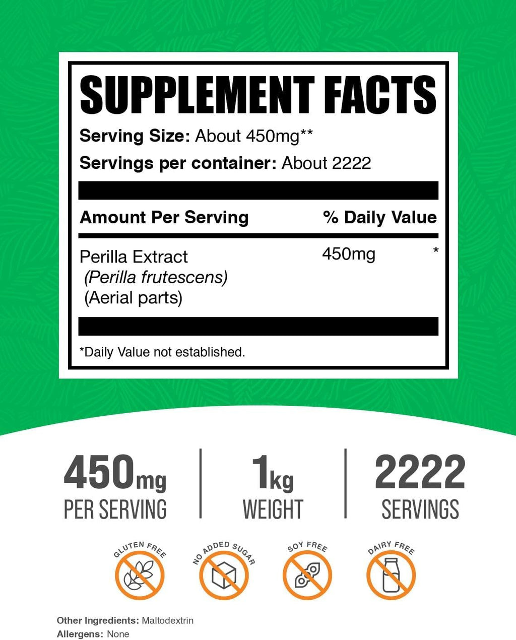 Extracto de Perilla en Polvo (Perilla Frutescens) - Suplemento Herbal Vegano y Sin Gluten - 1 kg