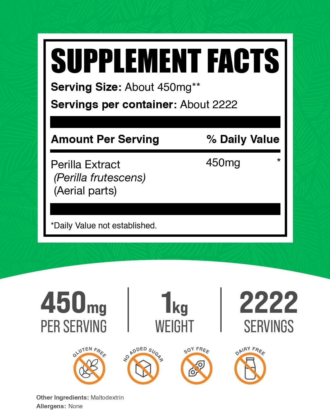 Extracto de Perilla en Polvo (Perilla Frutescens) - Suplemento Herbal Vegano y Sin Gluten - 1 kg