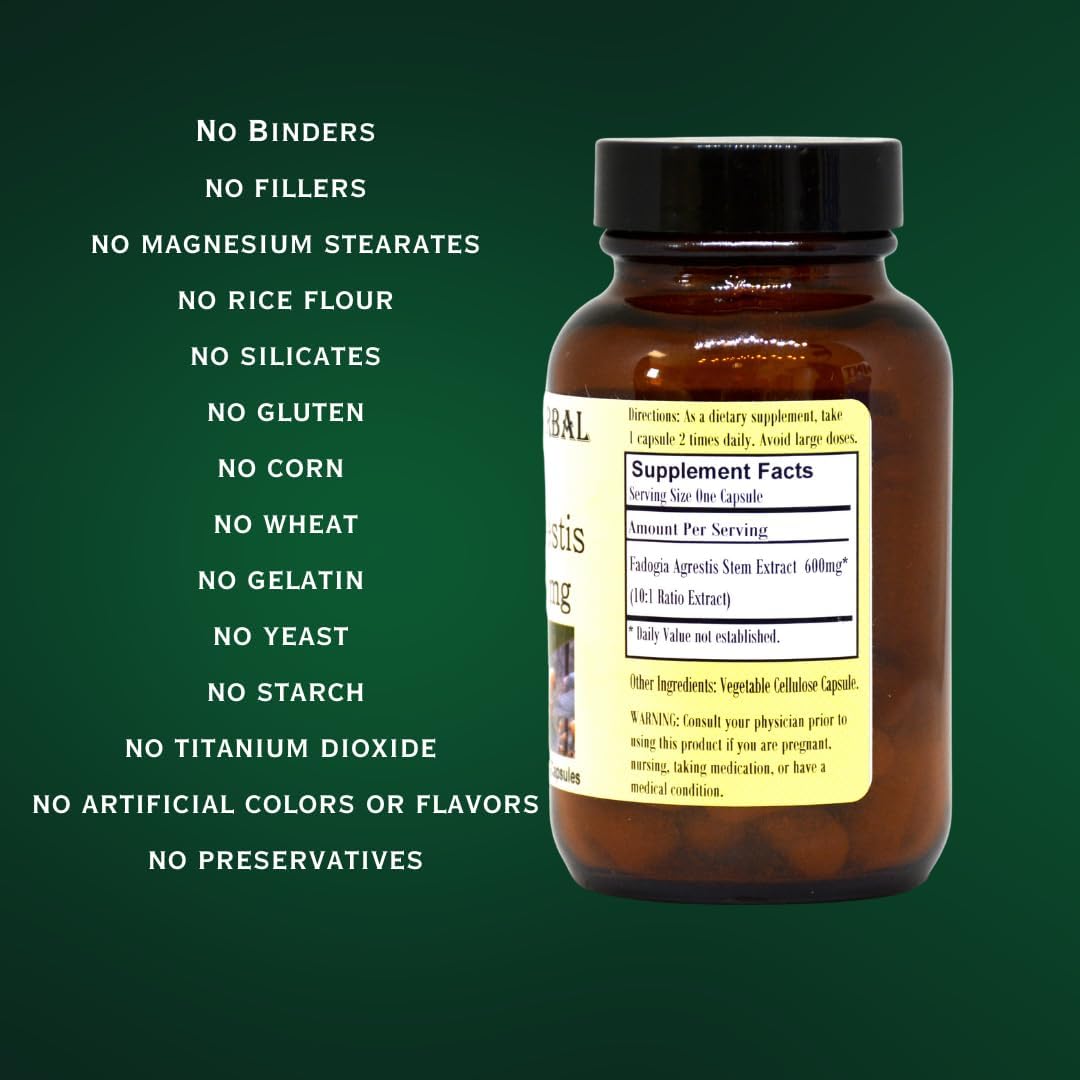 Barlowe's Herbal Elixirs Fadogia Agrestis Extract, 600mg, 60 VegiCaps, Stearate Free, Glass Bottle