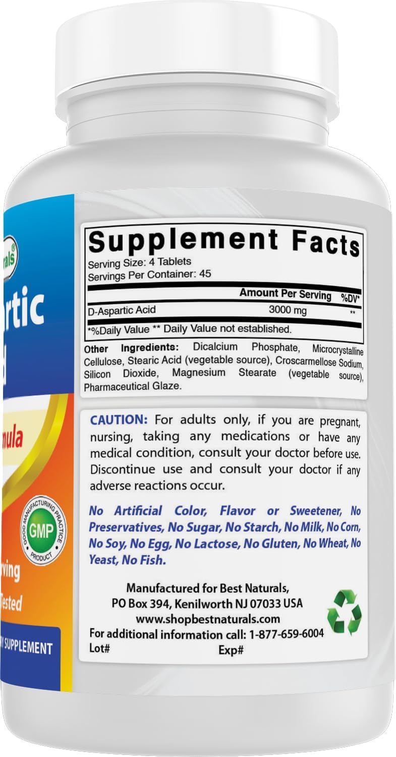 Best Naturals D-Aspartic Acid (DAA) 3000mg – 180 Comprimidos