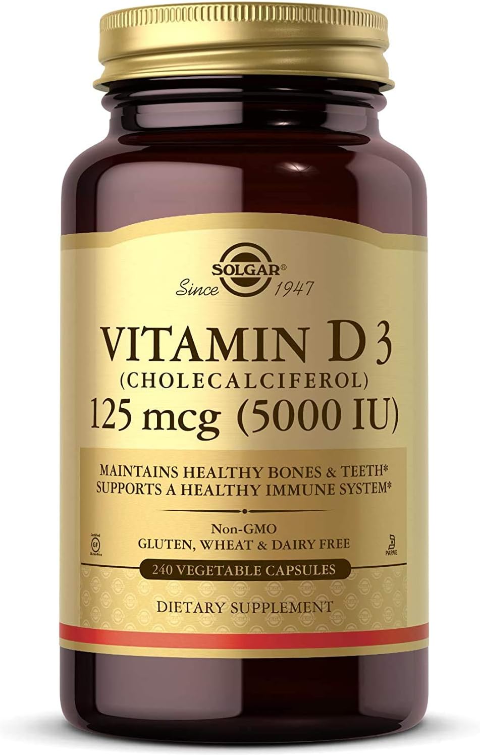 Solgar Vitamina D3 (Colecalciferol) 5000 IU, 120 Cápsulas Vegetales