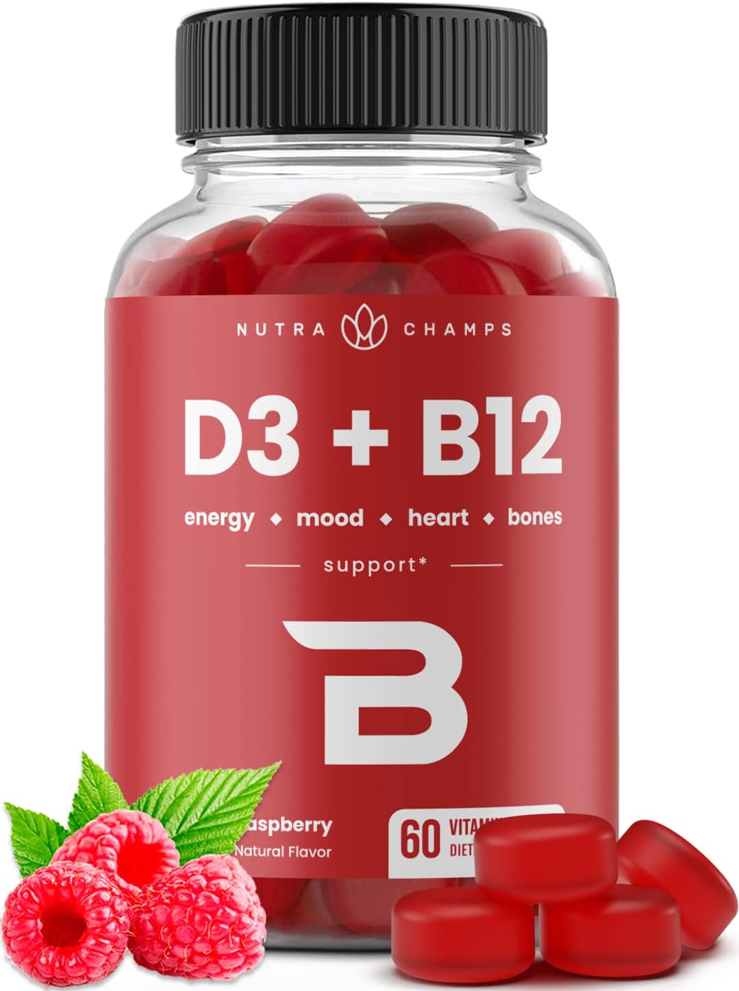 NutraChamps Vitamina D3 y B12 Gominolas con Metil B12 y Folato - 60 Gominolas