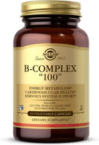Solgar B-Complex 100 - 50 Cápsulas Vegetales - Metabolismo Energético, Apoyo al Sistema Nervioso - No Transgénico, Vegano, Sin Gluten - 50 Dosis